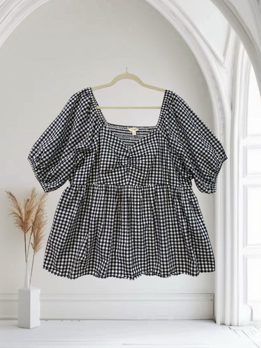 Womens navy gingham puff - womens,