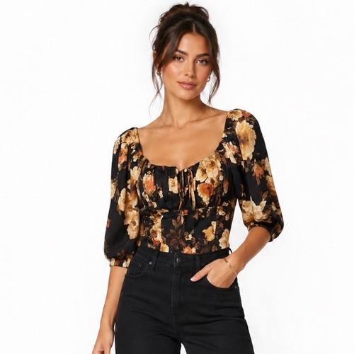 Blu pepper black floral puff - black,