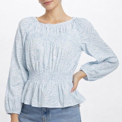 Soft blue smocked waist blouse - blue,