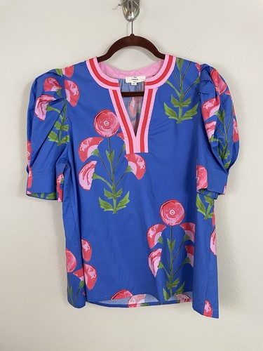 Entro blue floral puff sleeve - entro,