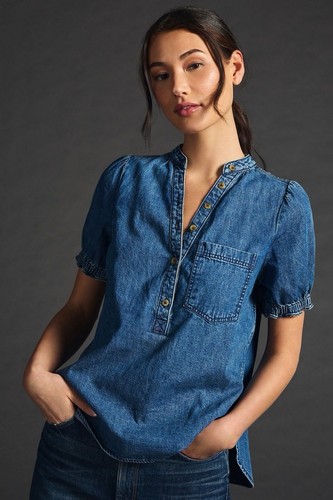 Pilcro aly denim puff sleeve - pilcro,