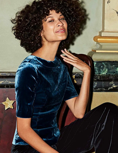Boden blue velvet puff - blue, short
