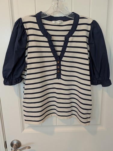 Navy and cream striped puff - and,